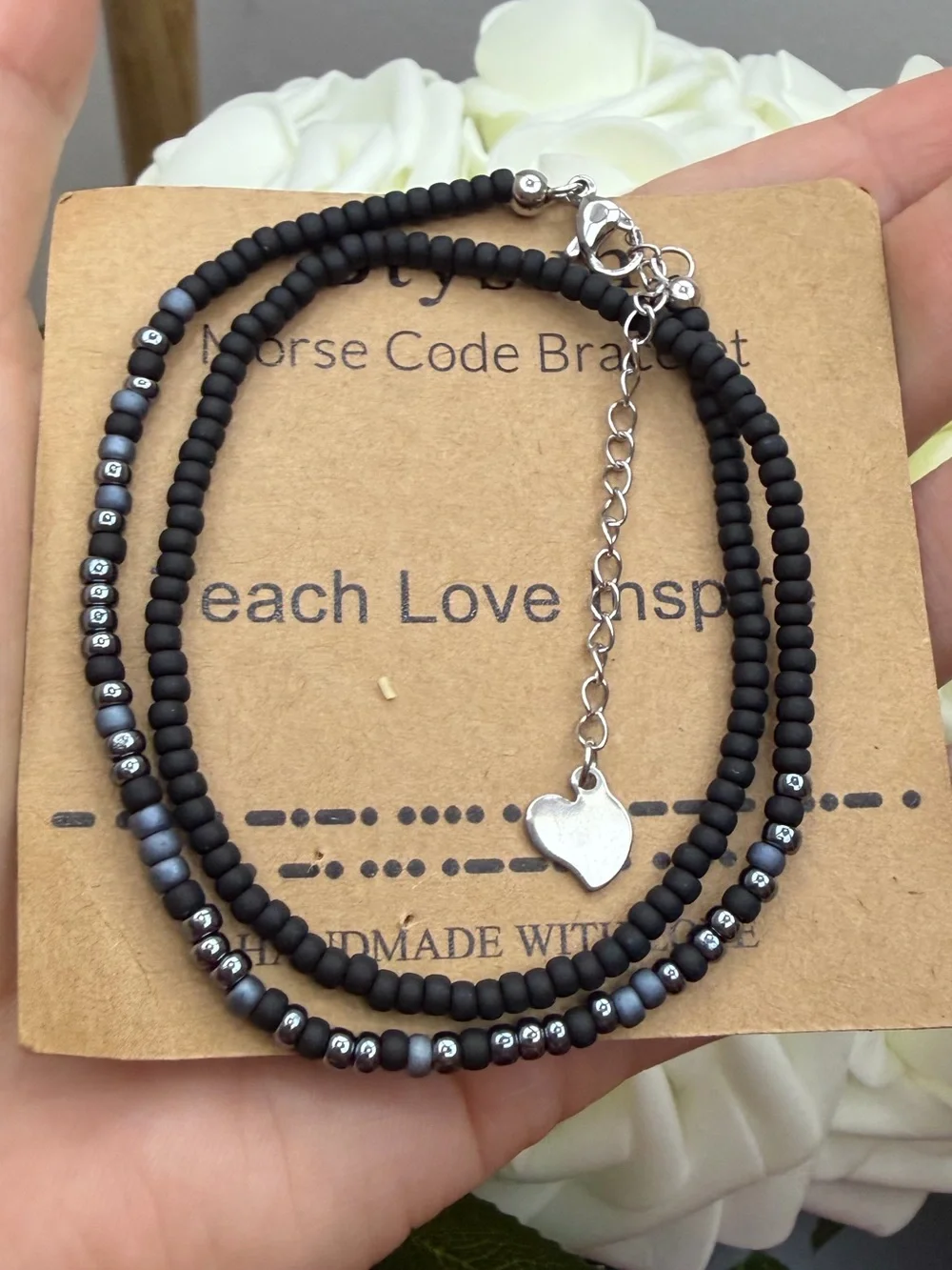 Beach Love Inspired Black Beaded bracelet with Heart Charm